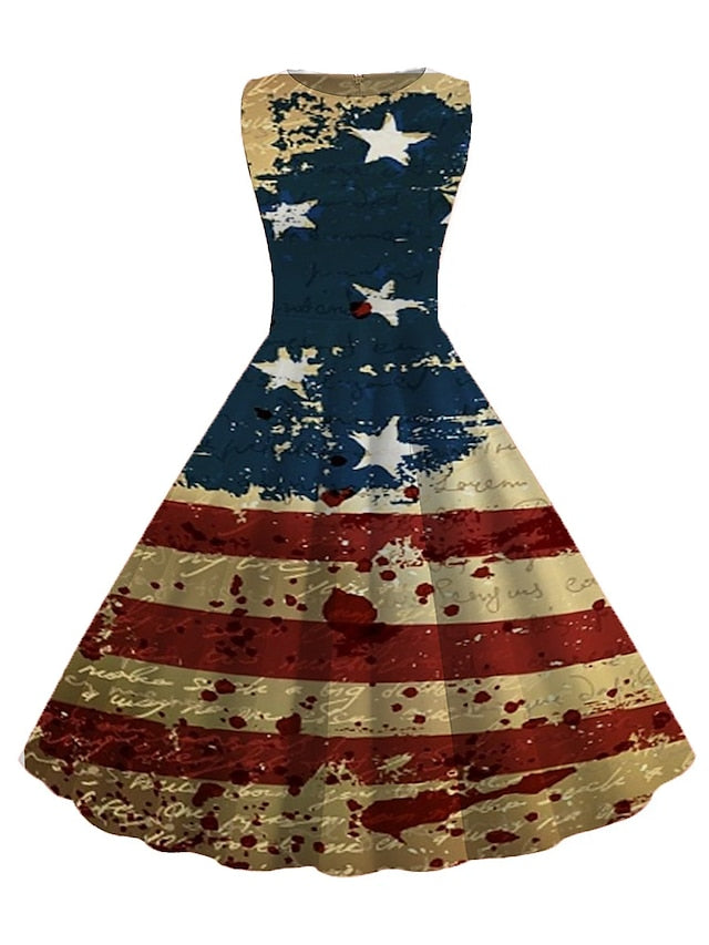 Women's Retro 1950s Vintage Tea Dresses Midi Dress Daily