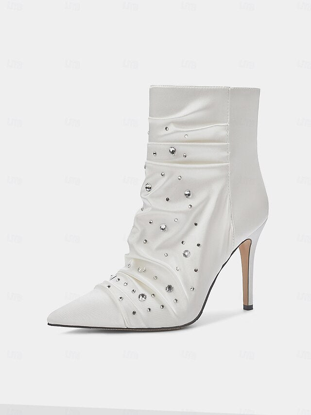 with White Boots Women's Rhinestone Ankle Satin