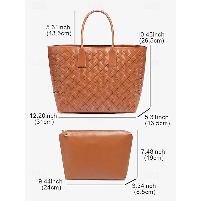 Stylish Brown Women's Leather Woven – Tote and Bag