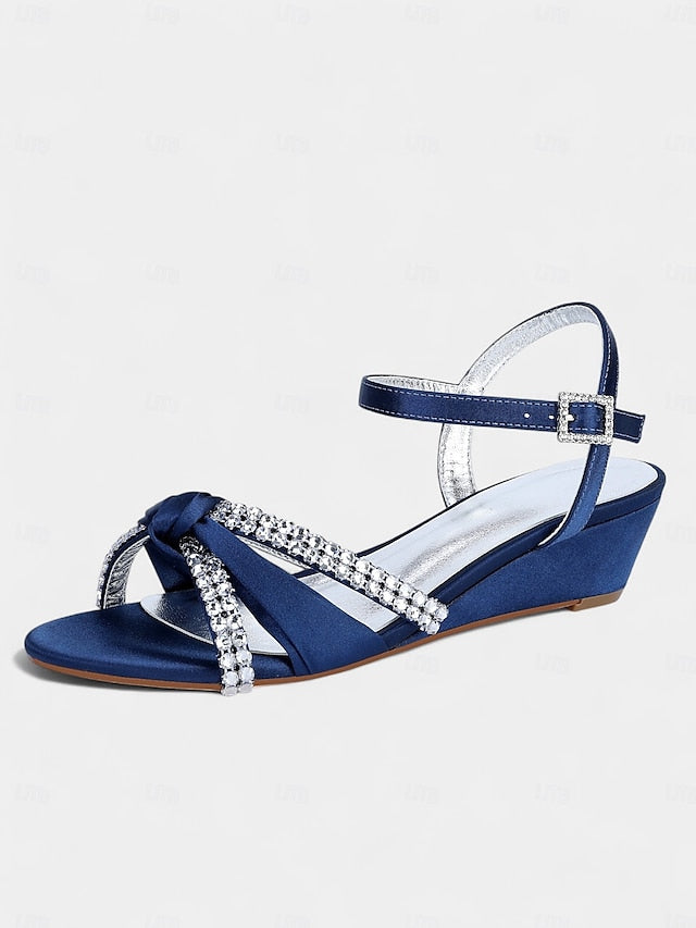 Green Women's Wedge - Satin Knot Sandals Rhinestone