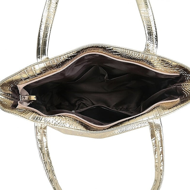 Embossed Women's Faux Tote | Croc Bag Silver Capacity Large