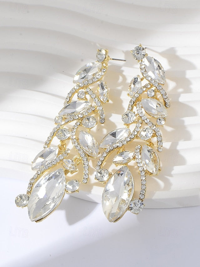 Design Women's Earrings Leaf Crystal Elegant Gold -