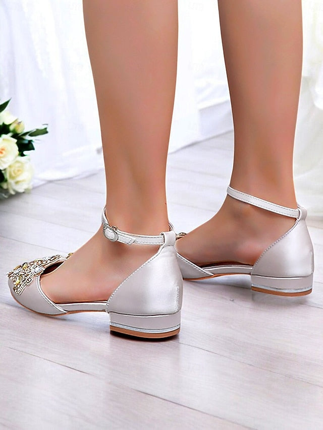 – Gemstone Embellished Flats Pointed-Toe Green Style Vintage