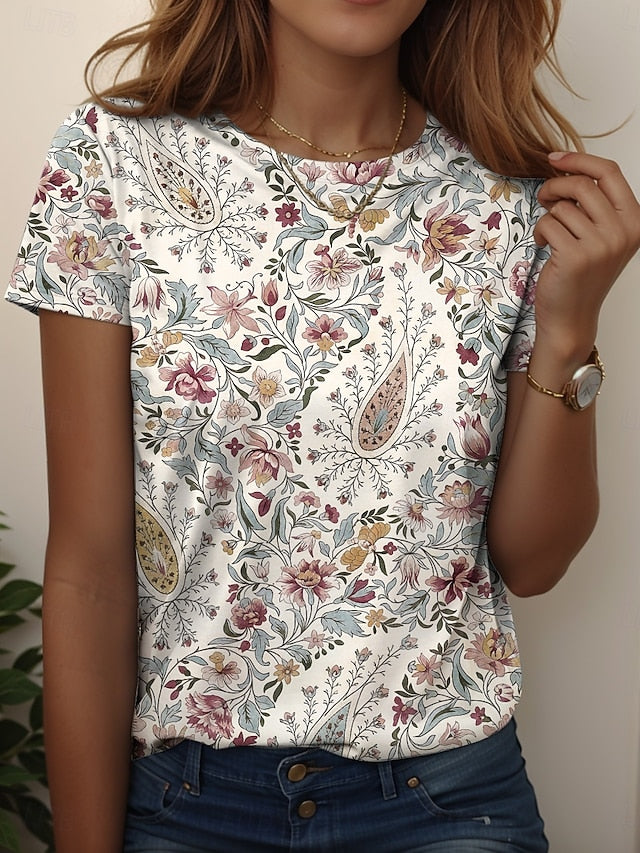 Women's T Shirt Print Graphic Paisley Vintage Stylish