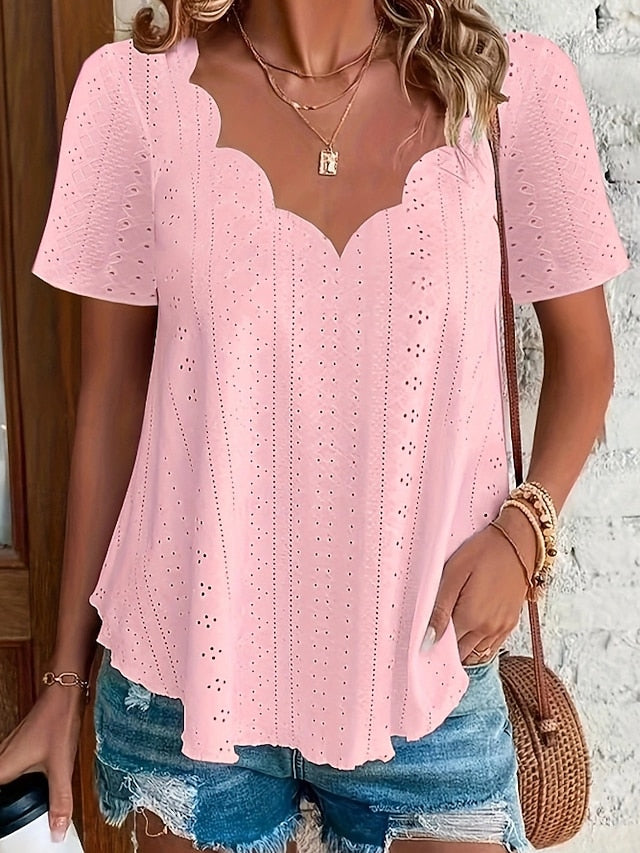 Women's Blouse Plain Active Basic Casual Short Sleeve V