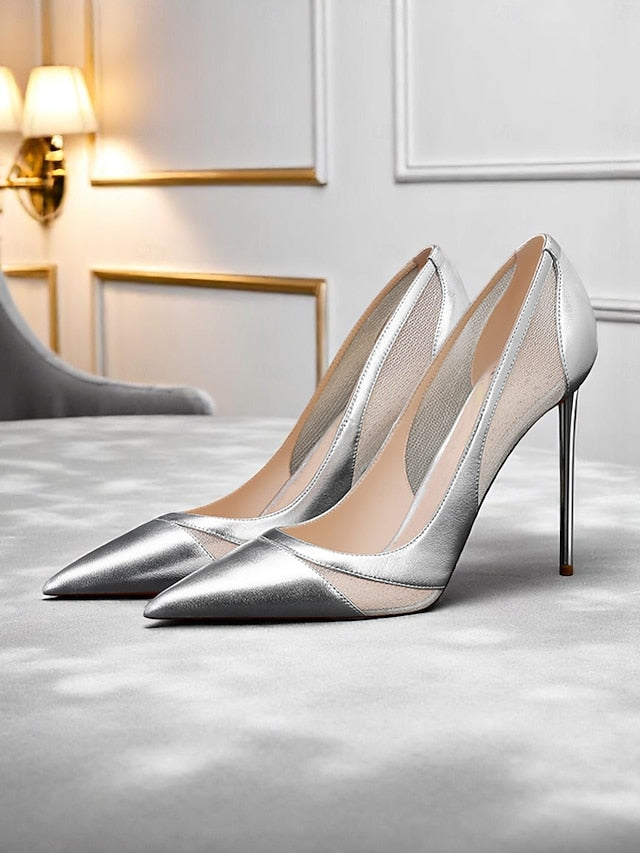 Detailing Women's Mesh Pumps with Pointed Suede Toe Nude