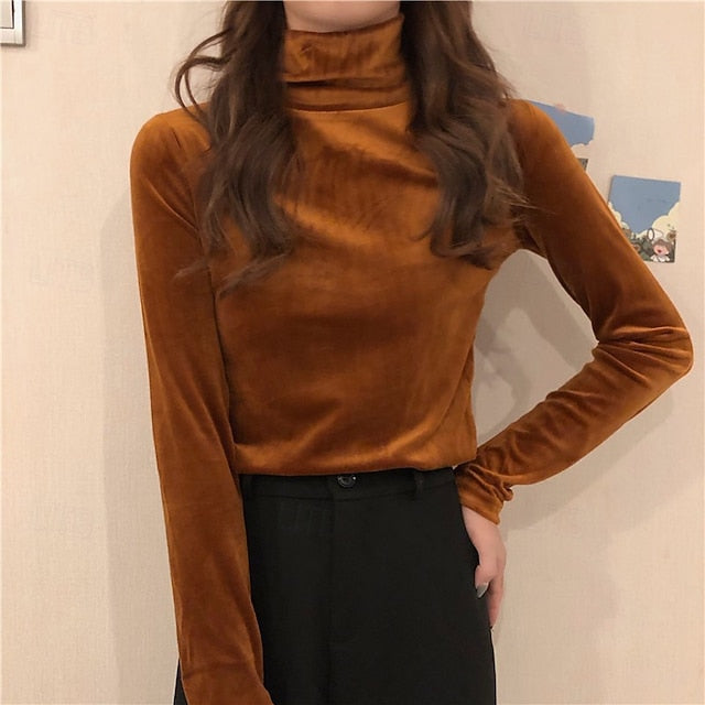 Women's Velvet Elegant Dressy Blouse Solid Color Plain