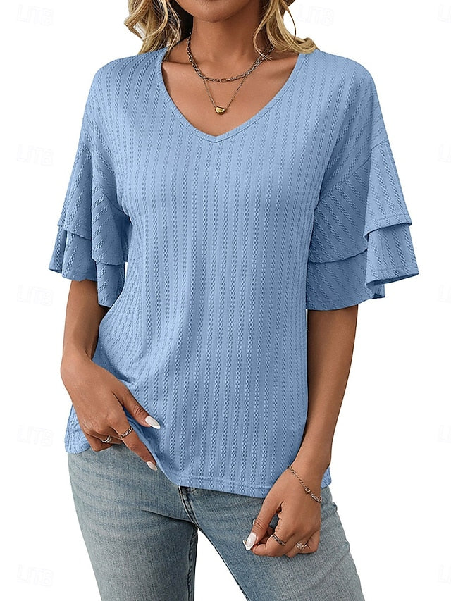 Women's Blouse Ruffle Patchwork Plain Vintage Stylish