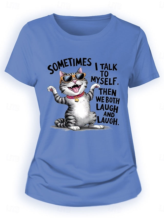 Women's 100% Cotton T Shirt Casual Cat Regular Tops Short