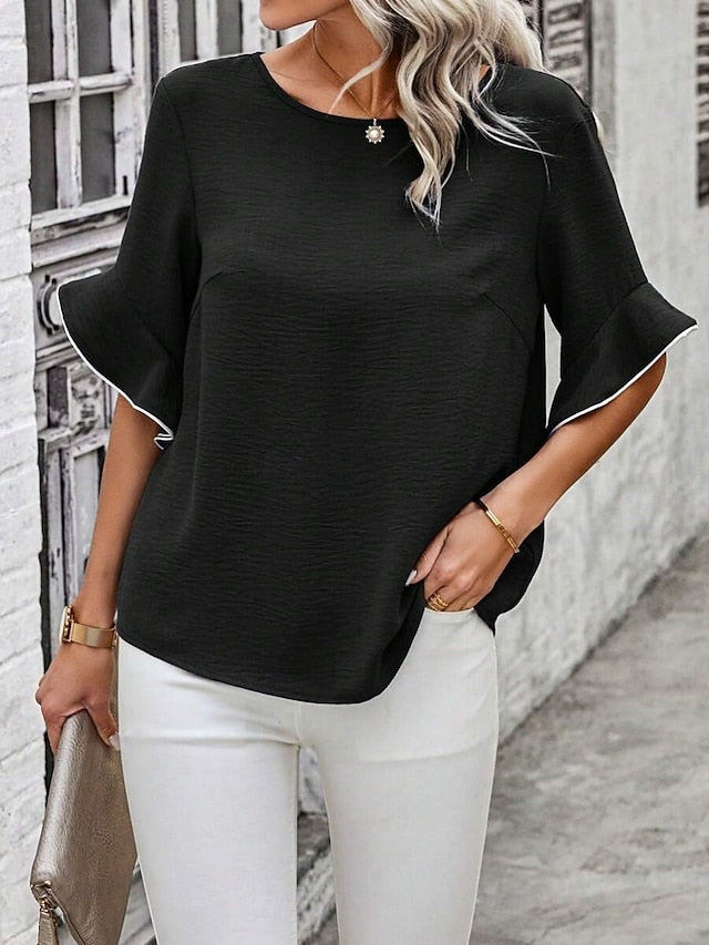 Women's Blouse Ruffle Solid Color Stylish Casual 3/4 Length