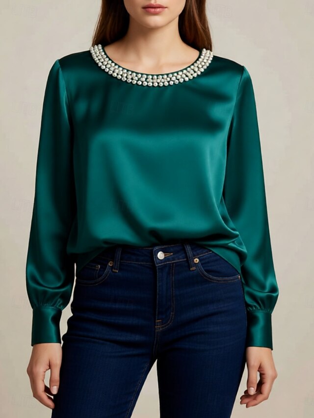 Women's Blouse Beaded Solid Color Elegant Stylish Long