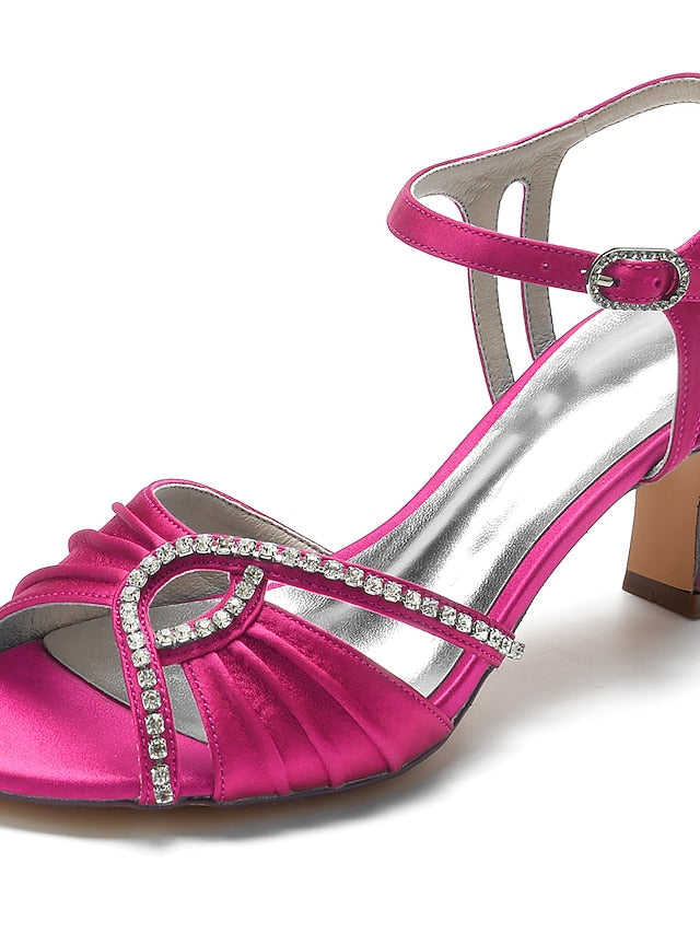 Navy Satin Blue Heeled Sandals Rhinestone – Women's