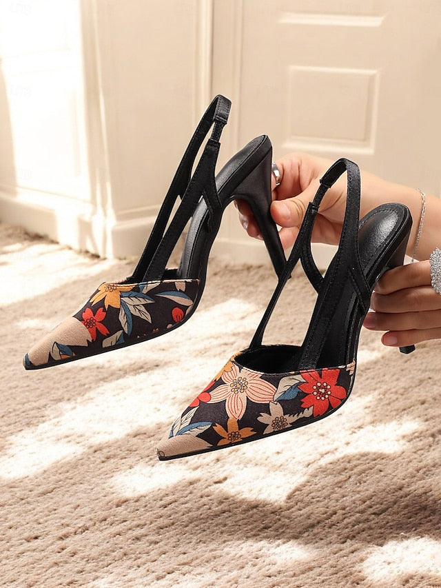 Heels Women's Toe Pointed Elegant Slingback – Floral High