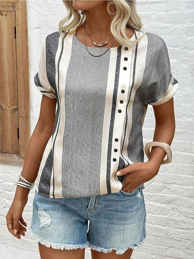 Women's T-Shirt  Linen Like Breathable Lightweight Chic