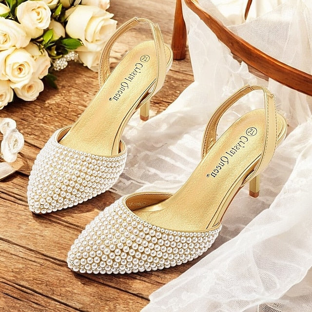 with Embellishments Pearl Women's Heels – Slingback White