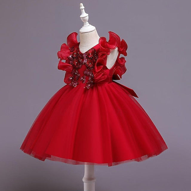 Kids Sequin Flower Party Dress Girls' Color Solid
