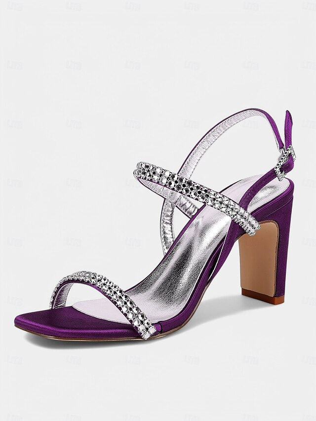 – Rhinestone Prom Women's Heel Sandals White Block Bridal
