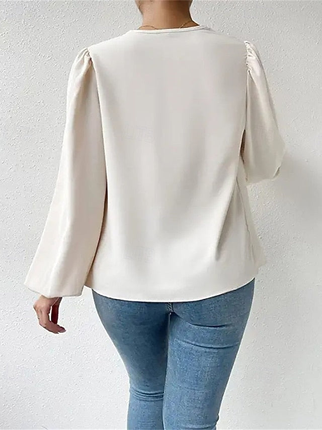 Women's Shirt Elegant Dressy Satin Top Ruched Patchwork