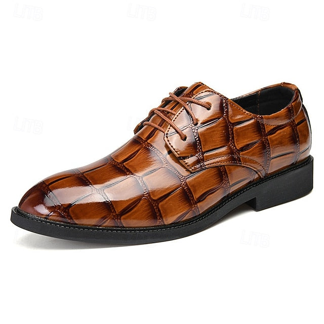 Shoes Crocodile-Pattern Brown Men's Leather