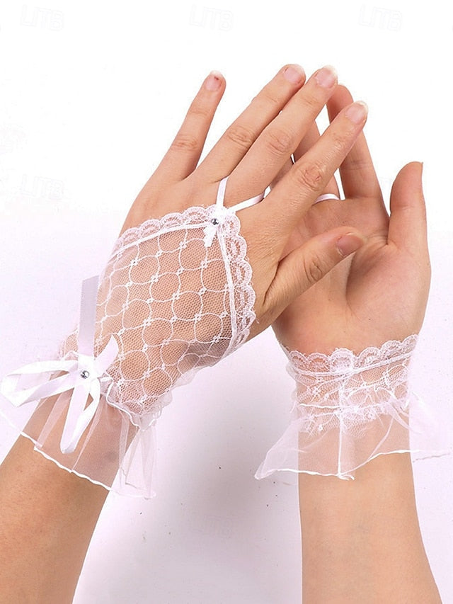 Wedding Elegant Gloves White Lace Fingerless Bridal –