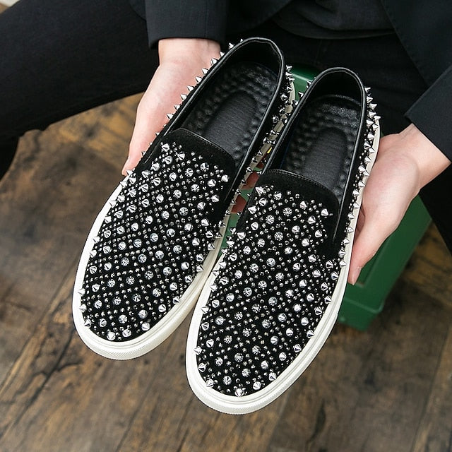 with Men's Elegant Black Pearl - Detailing Shoes Slip-On