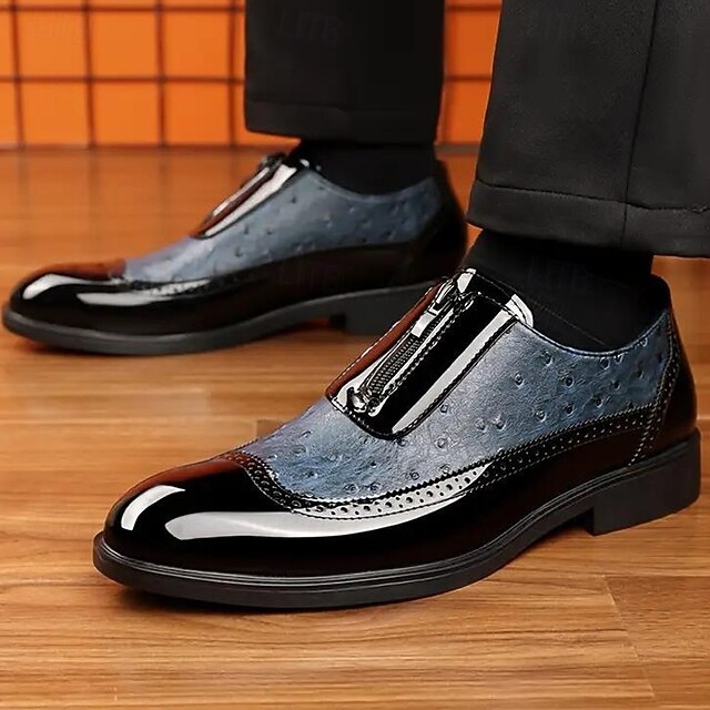 Colorblock Tan Patent Black and Formal Shoes with Men's