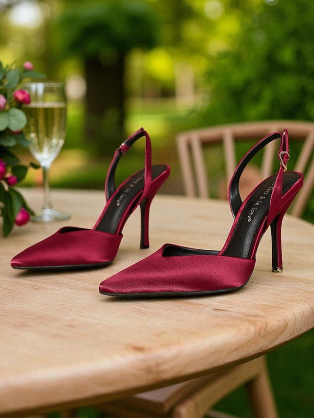 Purple Slingback Pointed - Elegant Toe Heels Women's Satin