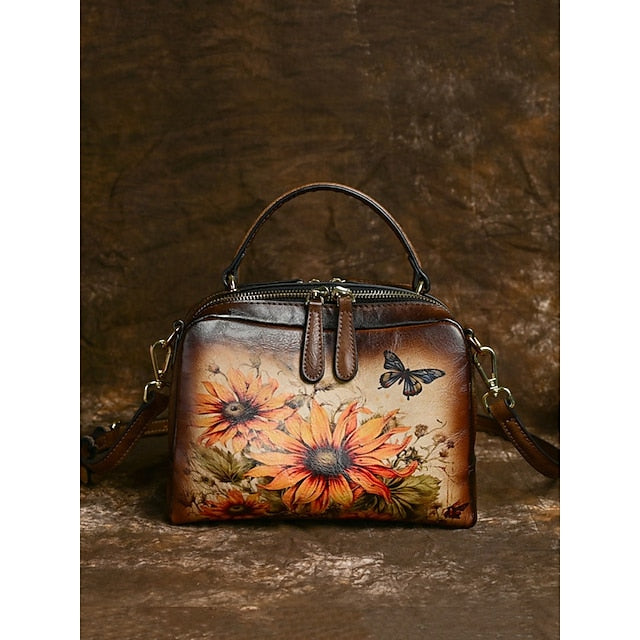 Sunflower – Print Butterfly and Vintage with Handbag Leather