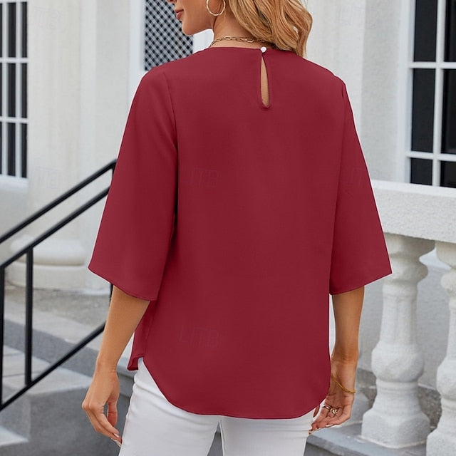 Women's Shirt Blouse Chiffon Tops Ruched Plain Stylish