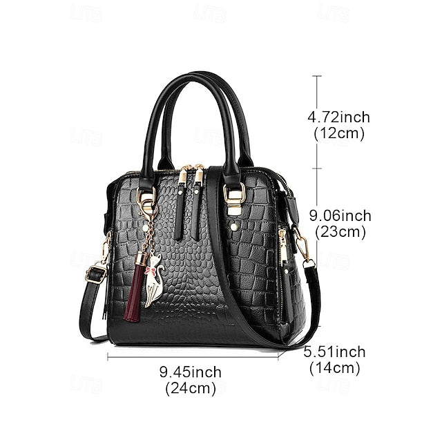 Crocodile Handbag with Women’s Leather Faux Tassel Pattern