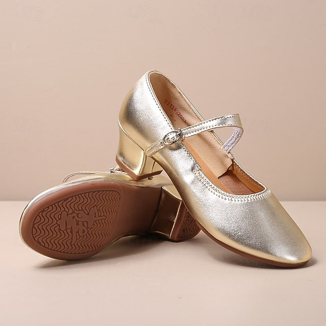 Gold Heel Dance Jane with Buckle Low Shoes Mary Women's