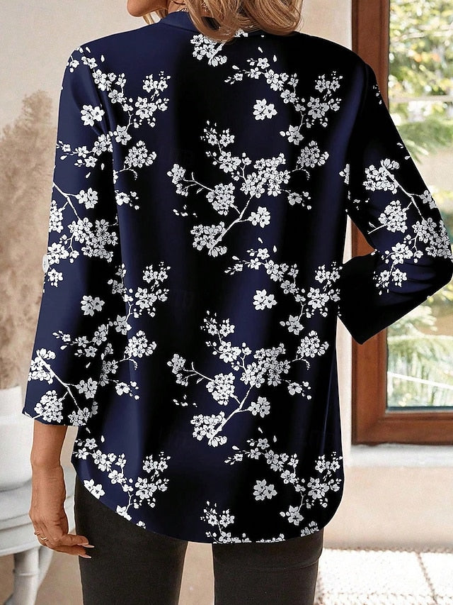 Women's Blouse Ruched Floral Graphic Elegant Stylish Basic