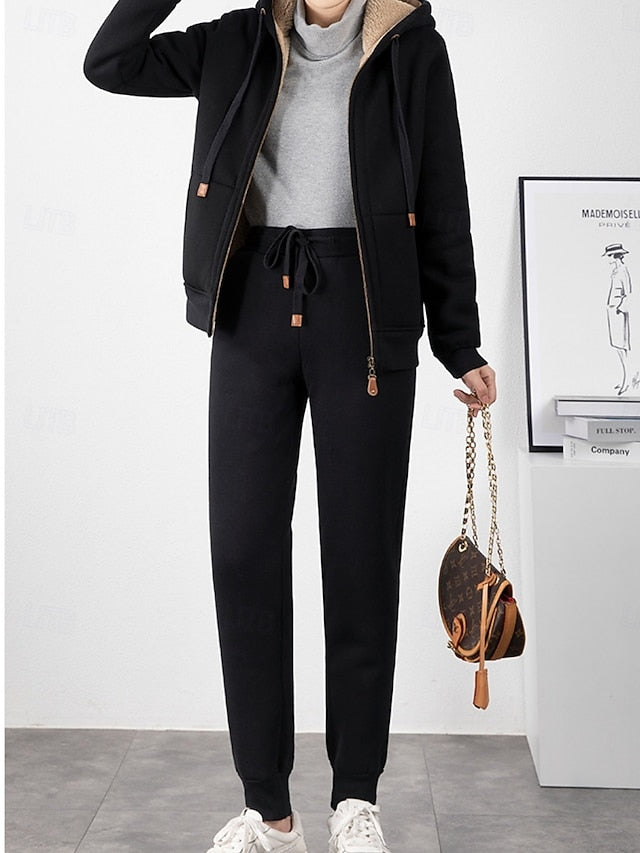 Women's Hoodie Pants Sets Bolero Top Long Sleeve Hooded