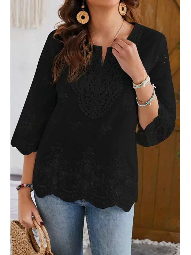 Women's Lace Shirt Blouse Lace Plain Modern Casual 3/4