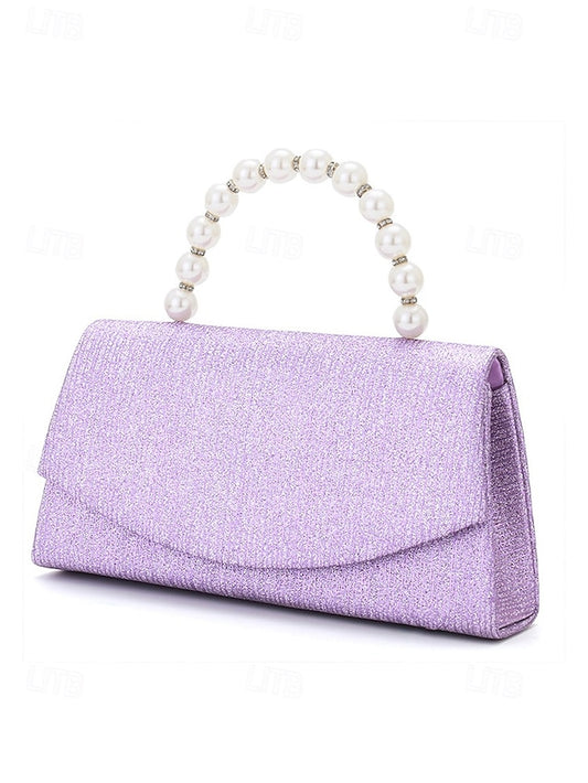Women's – Purple with Pearl Bag Clutch Handle Glitter