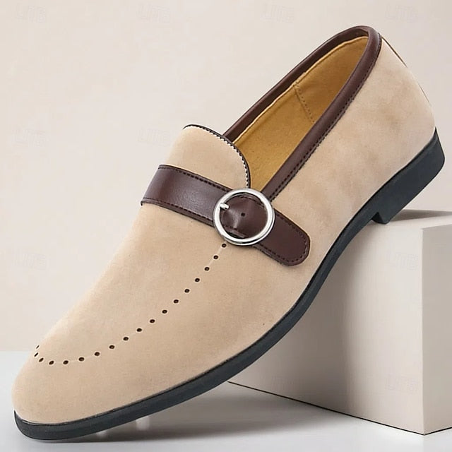 Faux Suede Slip-On with Brown Strap Buckle Loafers Men's