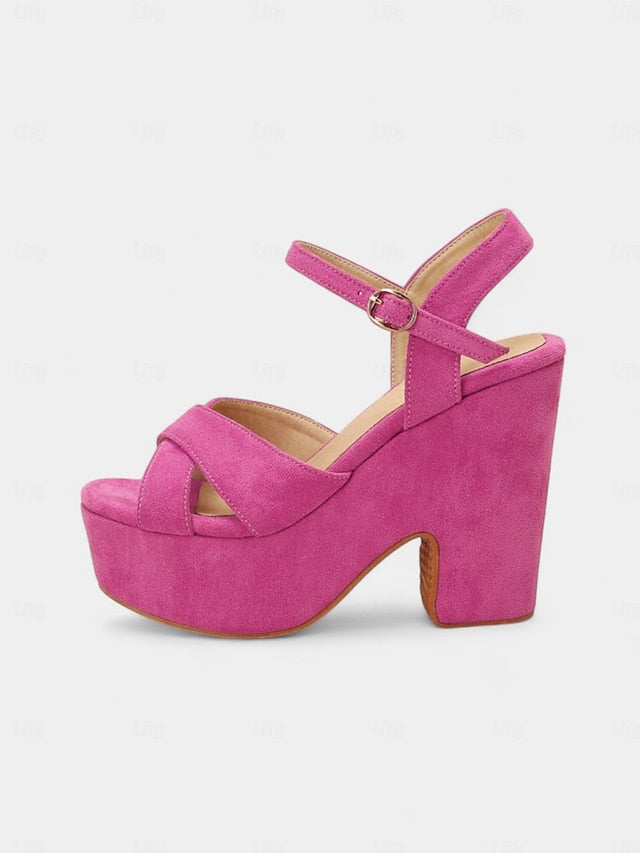 Sandals Ankle Pink Platform with Strap Hot Suede Women's -