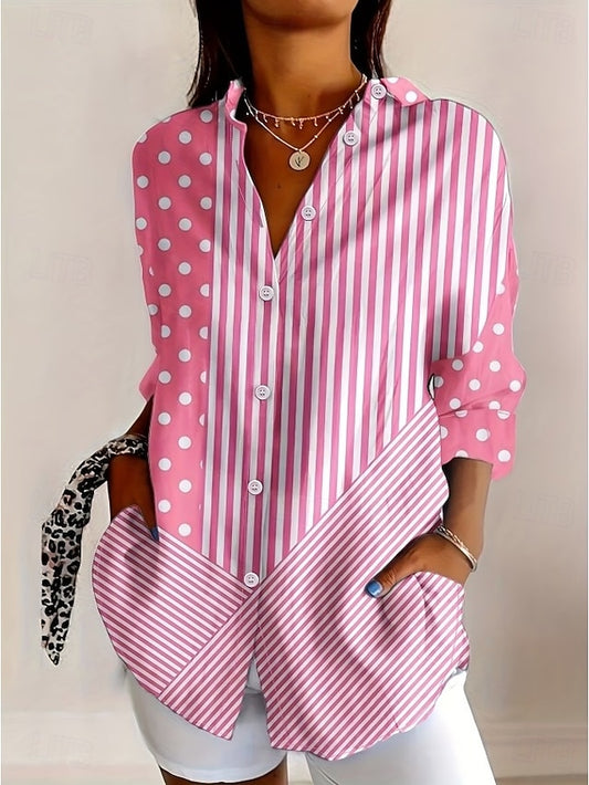 Women's Shirt Blouse Patchwork Buttons Print Graphic