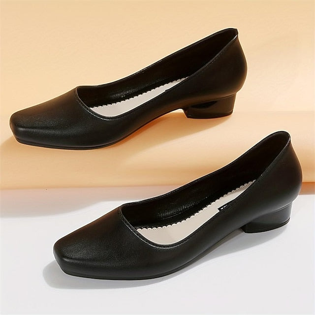 Classic Black Pumps Round Low Toe Women's – Heel Slip-On
