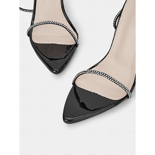Black Rhinestone – Stiletto Sandals Lace-Up Sexy Women's