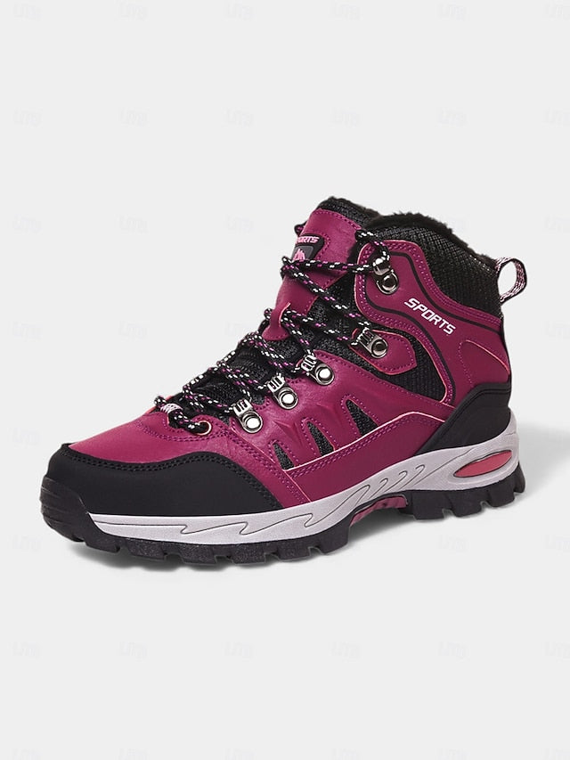 Women's Burgundy High-top Hiking Sneakers with Rugged Sole
