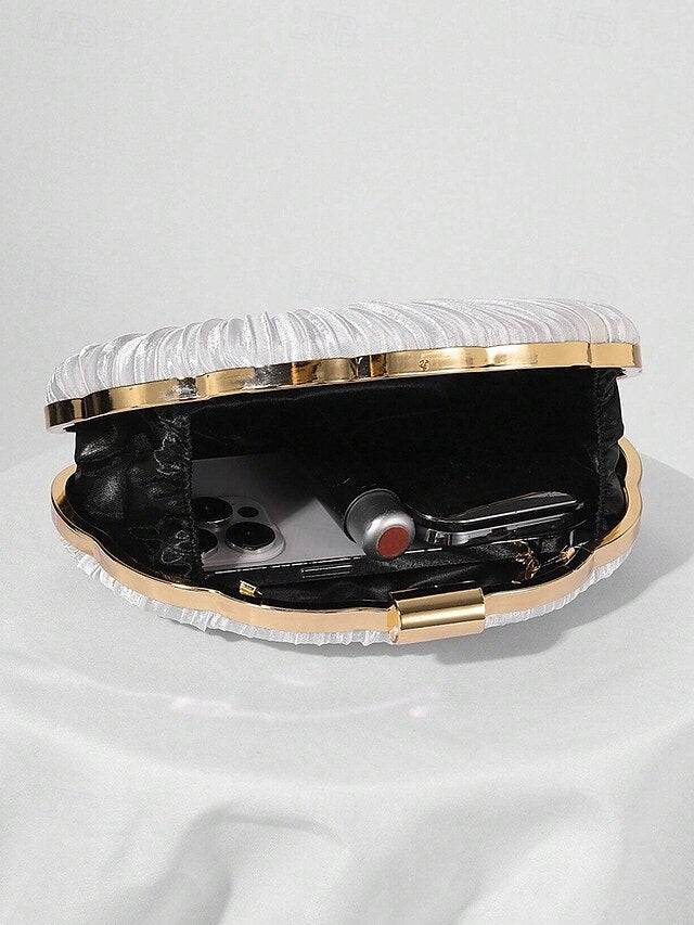 Women's Satin Clutch Shell Purse Pleated Evening