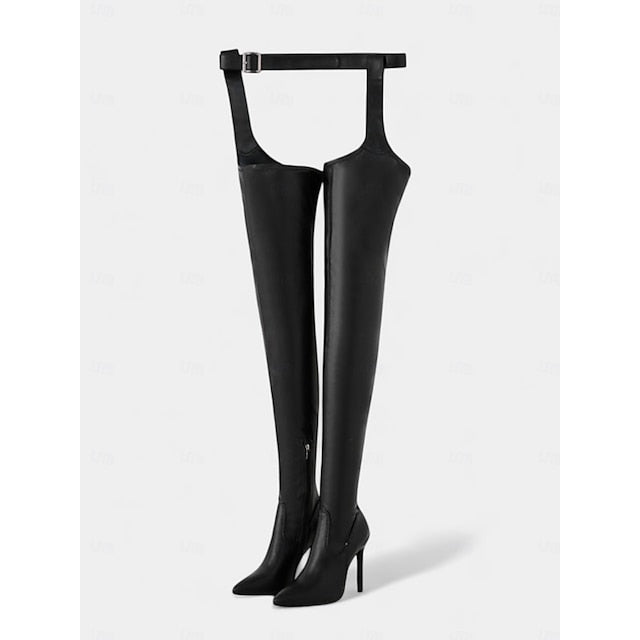 Heel Black Over-the-Knee Boots Faux - Leather Women's High