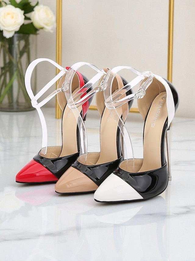 Patent Black Leather Toe Pointed Women's Red and Stiletto