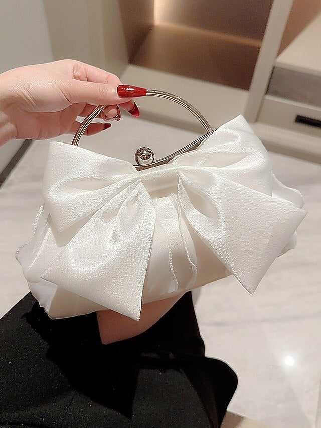 Satin Bow Women's – Pearl Evening Elegant Clutch Bag