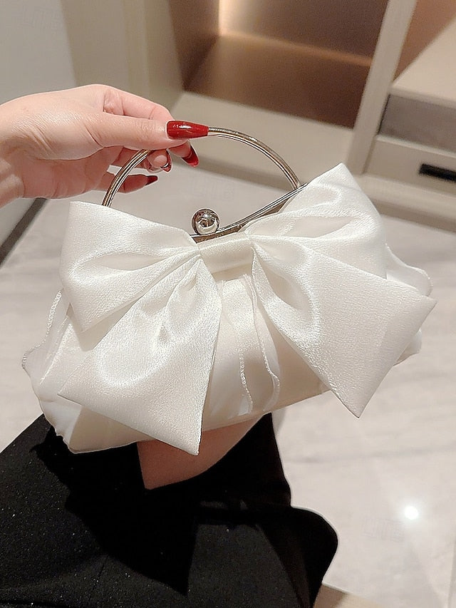 Clutch Evening – Bow Bag Women's Satin Pearl Elegant
