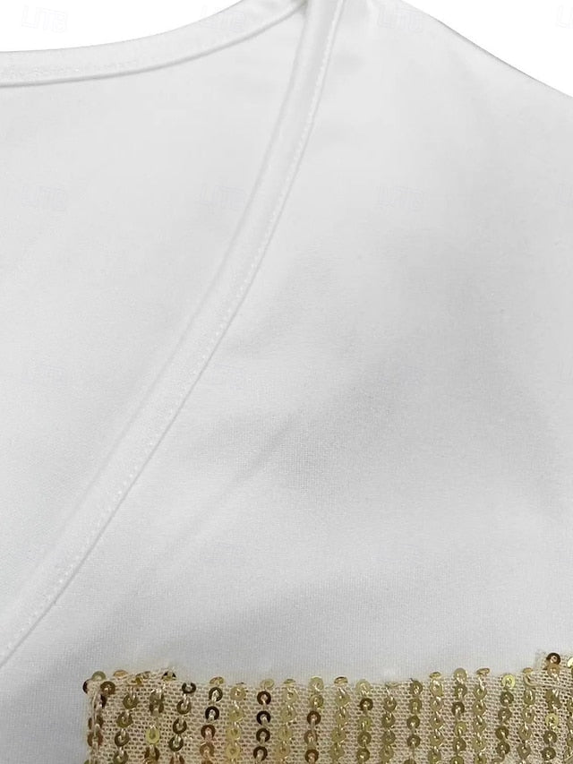 Women's Blouse Sequins Patchwork Pocket Solid Color Basic