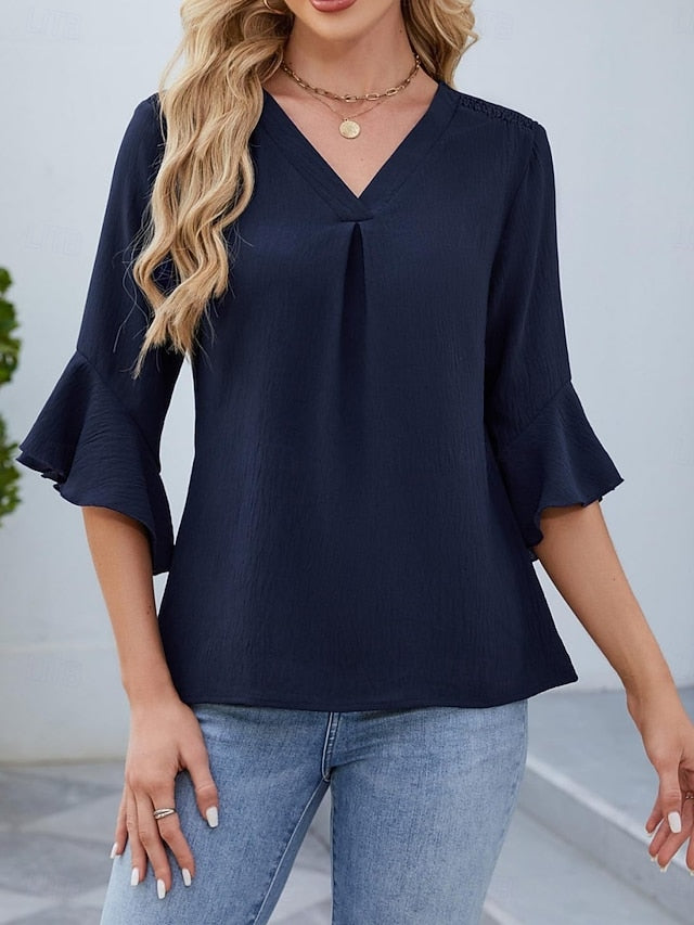 Women's Shirt Blouse Chiffon Tops Ruffle Plain Stylish
