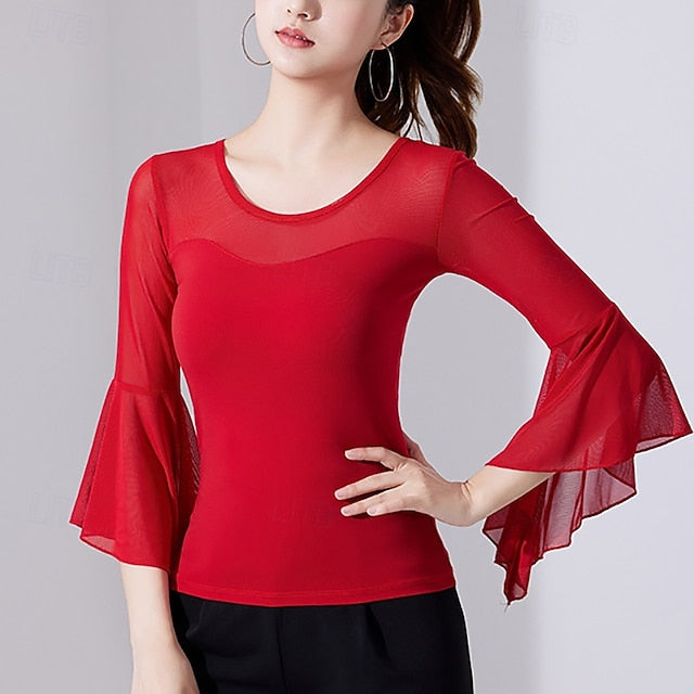Latin Dance Top Printing Pure Color Splicing Women's