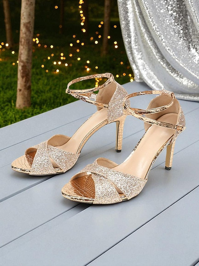 High - Glitter Heel Women's Silver Strappy Sandals